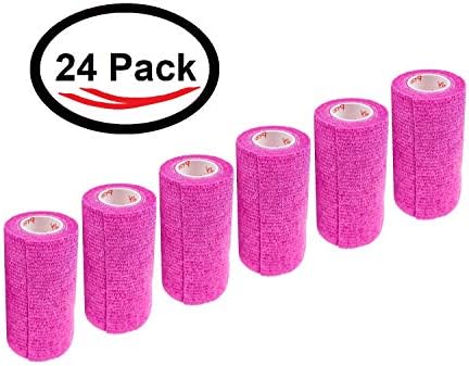 3 Inch Vet Wrap Tape Bulk (Fuchsia) (Pack of 24) Self Adhesive Adherent Adhering Flex Bandage Grip Roll for Dog Cat Pet Horse