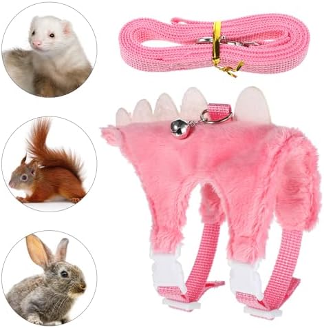 Ferret Harness and Leash Set Small Animals Vest Harness with Safe Bell Dinosaur Shaped Leash Set for Baby Rabbit Guinea Pig Teacup Chihuahua Mouse and Other Small Pet (Pink)