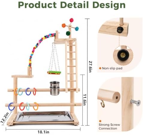 Bird Playground, 4-Layer Parrot Playground for Small to Medium Birds