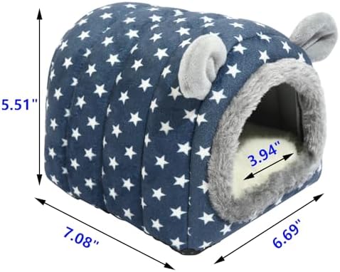 Hedgehog Bed Cave Hideout Hedgehog Accessories Hedgehog House, Hamster Small Animals Cage Supplies Warm House (Blue)