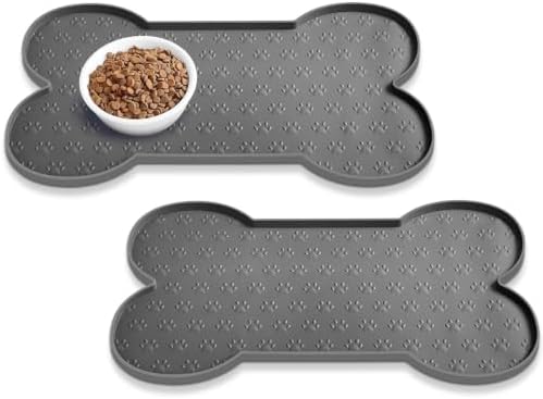 PWTAA Dog Food Mat Anti-Slip Silicone Dog Bowl Mat Thicker Pet Placemat Waterproof Cat Feeder Pad with Raised Edge Puppy Kitten Feeding Mats Suitable Small Medium-Sized Dogs Cats Eating Tray - 2PCS