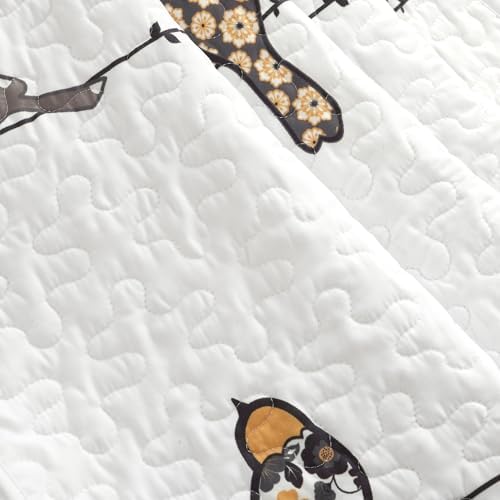 Lush Decor Rowley Birds Reversible Throw Blanket, 50" W x 60" L, Yellow & Gray - Throw Blankets for Bed - Couch Blanket - Farmhouse Throw Blanket for Couch