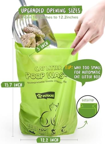 Cat Litter Bags for Poop Biodegradable Cat Waste Disposal Bag Leakproof Durable and Unscented Large to Fit Any Scoop Strengthen Dog Poop Bag- 100 Count