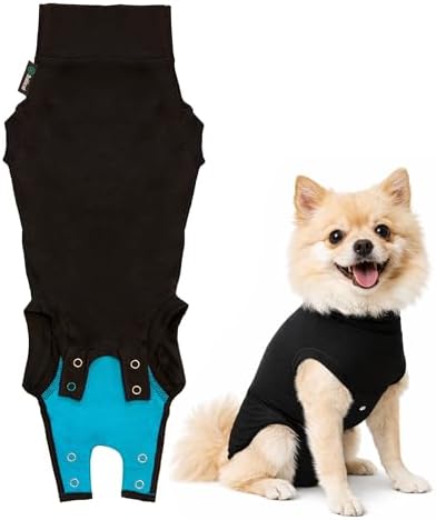 Suitical Recovery Suit for Dogs - Dog Surgery Recovery Suit with Clip-Up System - Breathable Fabric for Spay, Neuter, Skin Issues, Incontinence - Back 15.7-17.7 in, Weight 18-28 lbs - XS, Black