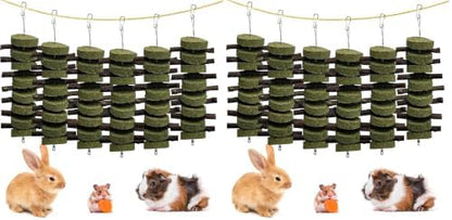 kathson 6 PCS Bunny Chew Toys for Teeth Grinding, Chinchilla Treats Organic Bamboo Sticks Natural Fruitwood Branches for Rabbits Guinea Pigs Hamsters (Fruitwood Sticks+Alfalfa Cakes) (Pack of 2)