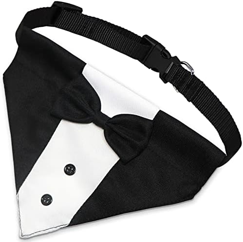 GOYOSWA Dog Tuxedo Suit Wedding Bandana Collar with Bow Tie, Adjustable Formal Dog Tux, Engagement Birthday Tuxedo for Small Medium Large Dogs Pets (Large: Neck 15”-25”) (Pack of 3)
