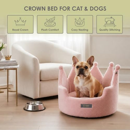 NANDOG Crown Dog Bed for Medium Dogs & Cats, Round Cloud Ultra Plush Fabric