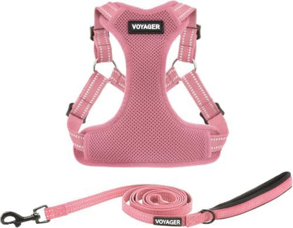 Best Pet Supplies Voyager Adjustable Step-in Flex Breathable Mesh Dog Harness for Small Medium Large Dogs Leash Set (Pink), XL