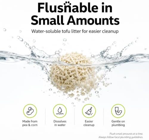 Tofu Cat Litter, 11 lb Plant-Based Cat Litter Made with Pea Fiber & Corn Starch, Low Dust, Fast Clumping, Low Tracking, Light Milk Scent, Flushable in Small Amounts