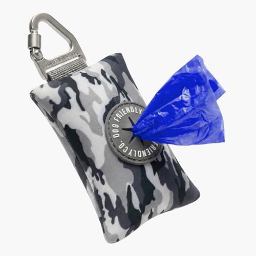 Dog Friendly Co. Poop Bag Holder for Leash, Dog Waste Bag (Grey Camo)