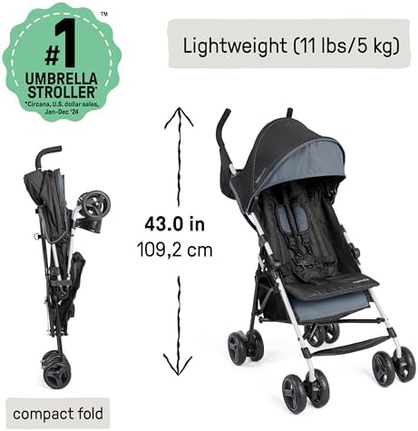 Ingenuity 3D Mini Convenience Stroller – Lightweight Stroller with Compact Fold, Multi-Position Recline, Canopy with Pop Out Sun Visor – Umbrella Stroller for Travel and More, Slate Grey
