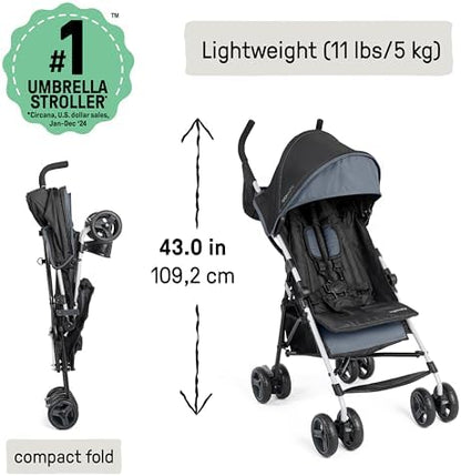 Ingenuity 3D Mini Convenience Stroller – Lightweight Stroller with Compact Fold, Multi-Position Recline, Canopy with Pop Out Sun Visor – Umbrella Stroller for Travel and More, Slate Grey