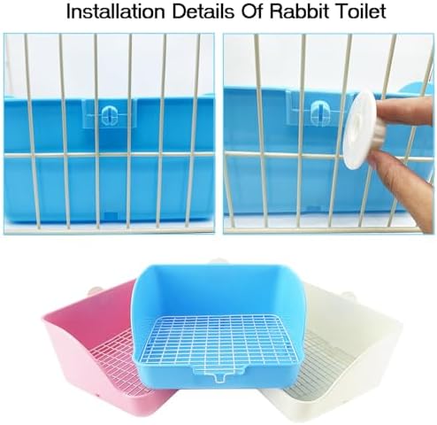 Rabbit Litter Box Bunny Potty Box Guinea Pig Hay Rack Feeder Rabbits Corner Litter Pan Potty Trainer Pet Toilet with Cleaning Set for Hamster, Guinea Pig, Ferret and Other Animals (Blue)