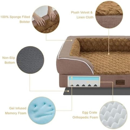 Waterproof Orthopedic Dog Bed for Large Dogs, 36x27in, Brown