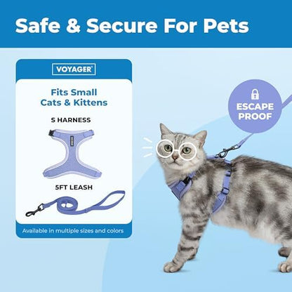 Voyager Escape-Proof Step-in Lock Cat Harness & 5ft Neoprene-Handle Leash Set All-Weather Mesh with Reflective Stitching for Small to Large Cats by Best Pet Supplies, Lavender (327), S