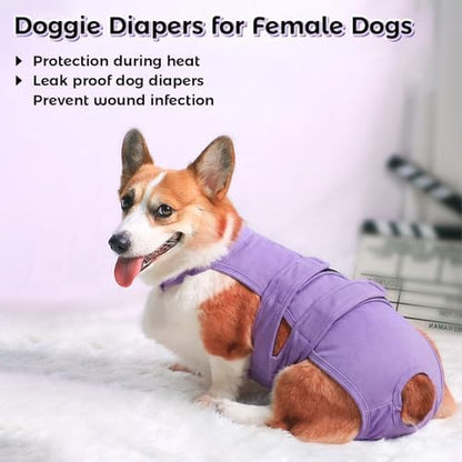 QBLEEV Dog Diapers with Suspenders, Female Escape-Proof Full Body Dog Period Diapers Overalls, Reusable Washable Sanitary Panties for Heat Cycle & Incontinence, Doggie Underwear Onesie with Tail Hole