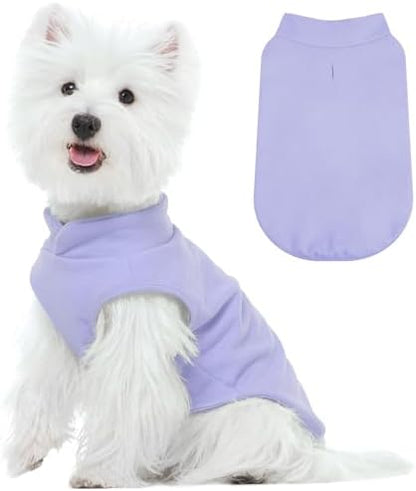 FUAMEY Dog Fleece Vest for Small Dogs,Warm Stretchy Dog Sweatshirts Pullover with Leash Hole Dogs Sweater Soft Pet Turtleneck Cozy Pet Vest Lightweight Sleeveless Purple XS