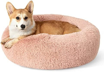 Bedsure Calming Dog Bed Medium Size Dog Donut Washable Pet Bed,30ins Pink