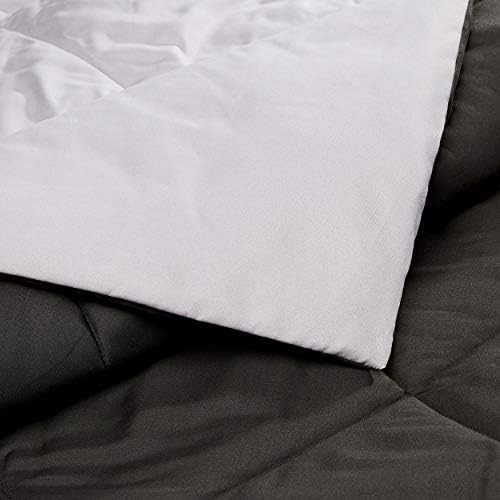 Amazon Basics Comforter Blanket, Reversible, Lightweight Microfiber, Machine Washable, All Season, Full/Queen, Black/Grey