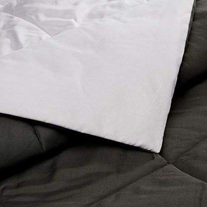 Amazon Basics Comforter Blanket, Reversible, Lightweight Microfiber, Machine Washable, All Season, Full/Queen, Black/Grey