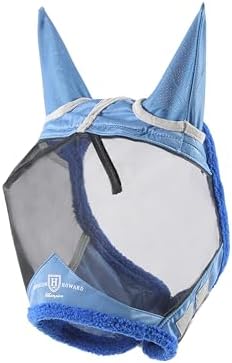 Harrison Howard Horse Fly Mask UV Protective Fine Mesh with Extra Wool Soft Touch on Skin Fly and UV Protection Aquamarine-Black XL