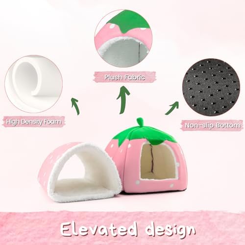 Guinea Pig Hideout with Tunnel, Washable Fleece House Bed