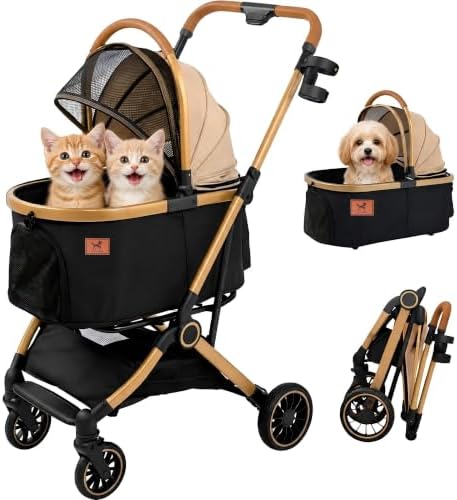 Cat Stroller for 2 Cats & Small Dogs, Foldable Pet Stroller