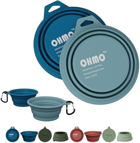 OHMO Collapsible Dog Bowls for Pet Travel, 12oz, 2pcs, Dark&Light Blue