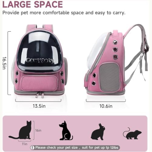 Cawypety Cat Backpack Carrier Large Space Bubble Backpack up to 12lbs Pink
