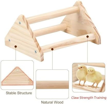 Wooden Chick Perch Stand, Pine Chicks Roosting Bar, Jungle Gym Perch Toys for Chicken Coop & Brooder, Bird Perch for Baby Chicks & Parrots (Small)