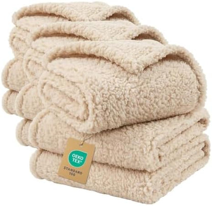 3 Pack 3 Calming Blankets Fluffy Premium Fleece Pet Blanket Soft Sherpa Throw for Dog Puppy Cat Beige Small (23" x16'')