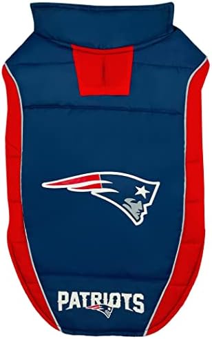 NFL New England Patriots Puffer Vest for Dogs & Cats, Size Large. Warm, Cozy, and Waterproof Dog Coat, for Small and Large Dogs/Cats. Best NFL Licensed PET Warming Sports Jacket