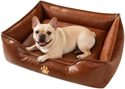 SOMAHE Waterproof Leather Dog Bed, Bolster Couch, 30x24x9 Brown