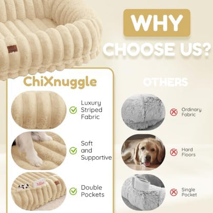 ChiXnuggle Orthopedic Human Dog Bed,Striped Faux Fur Washable Cover,Blanket