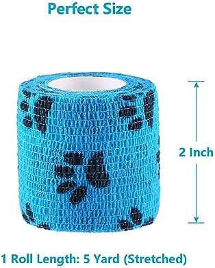 WePet Pet Wrap, Self-Adhesive, Only Sticks to Itself, Non-Woven Tape for Dog Legs, Paws, Wounds, First Aid Cohesive Gauze for Horse, Cat, Bird, Animal, 6 Rolls, 2 Inch, Pawprints A