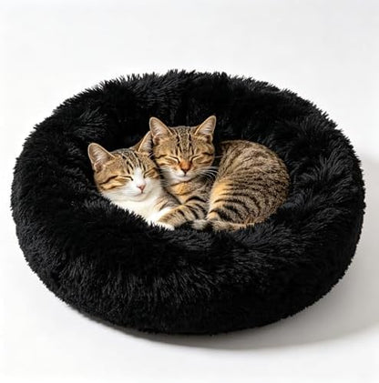 Cat Beds for Indoor Cats - Cat Bed Washable 24 inches, Dog Beds for Small Medium Dogs, Anti Anxiety Round Fluffy Plush Faux Fur Cat Bed, Thick Bottom (Dark, Large 24" L x 24" W)