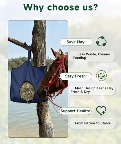 Hay Feeder for Goats and Horses - Slow Feed Design, Heavy Duty Hanging Hay Bag for Barn, Trailer & Paddock, Easy to Hang & Clean(1pcs, Navy Blue)