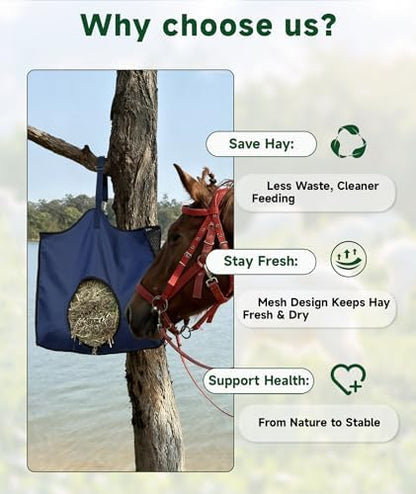 Hay Feeder for Goats and Horses - Slow Feed Design, Heavy Duty Hanging Hay Bag for Barn, Trailer & Paddock, Easy to Hang & Clean(1pcs, Navy Blue)
