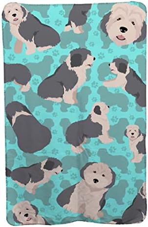 Caroline's Treasures MLM1034TBLT Old English Sheepdog Soft Travel Blanket with Bag Airplane Blanket, Indoor Outdoor Camping Blanket for Traveling, Picnics, Beach Trips, Concerts