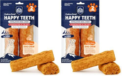 Happy Teeth Natural Cheese Dog Chews | Peanut Butter Flavor | Dental Chew | Protein Rich | Gluten Free - Lactose Free - Wheat Free - Soy Free | 2 Happy Teeth Chews per Resealable Pouch (Pack of 2)