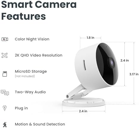 Feit Electric Indoor Security Camera, 2K WiFi Indoor Camera for Pets & Home Monitoring, AI Motion Detection, Plug-in Camera with Night Vision, Two-Way Audio, Local Storage, Works with Alexa & Google