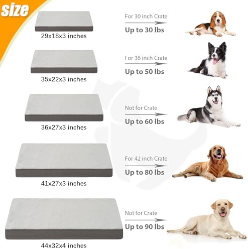 KSIIA Orthopedic Dog Bed, Waterproof, 41 x 27 Inch, Gray, Deluxe Plush, Removable Cover, Durable Zipper, Orthopedic Foam, 3-Inch Thick, For Dogs Up to 80lbs