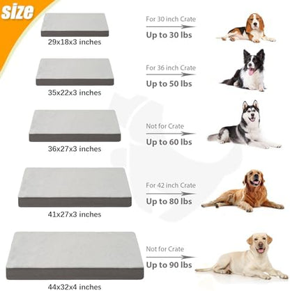 KSIIA Orthopedic Dog Bed, Waterproof, 41 x 27 Inch, Gray, Deluxe Plush, Removable Cover, Durable Zipper, Orthopedic Foam, 3-Inch Thick, For Dogs Up to 80lbs