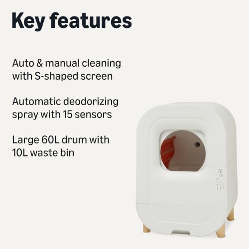 Amazon Basics Automatic Self-Cleaning Cat Litter Box with Safety Sensors, S-Shaped Screen, Odor Control, Removable Washable Liner, 15.8-Gallon, for Cats 3.3-22lb