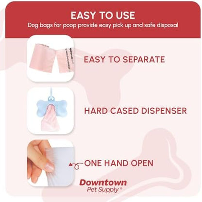 Downtown Pet Supply Scented Poop Bags for Dogs with Dispenser, 180 Count - Leak-Proof Dog Waste Bags and Bone-Shaped Dog Poop Bags Holder for Leash - Lavender Scented, 12.5" x 8.5"