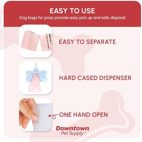 Downtown Pet Supply Unscented Poop Bags for Dogs with Dispenser, 180 Count - Leak-Proof Dog Waste Bags and Bone-Shaped Dog Poop Bags Holder for Leash - Pastel Rainbow, 12.5" x 8.5"