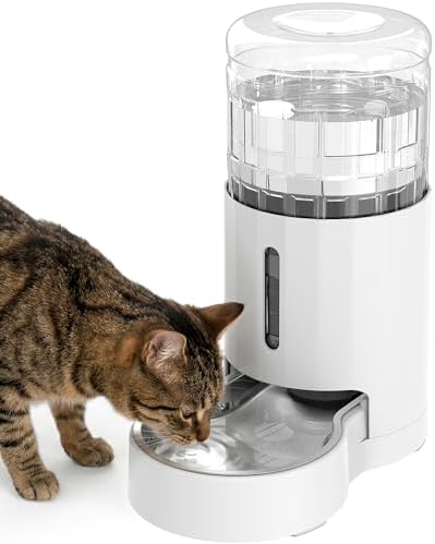 JUNSPOW Cat Water Dispenser with Stainless Steel Bowl (4L White)