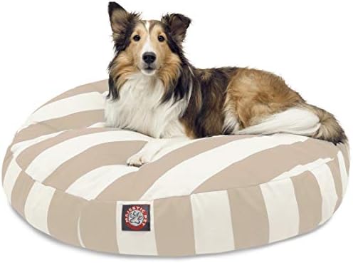 Majestic Pet Indoor Outdoor Vertical Stripe Round Pet Dog Bed with Removable Washable Cover, Sand, Medium