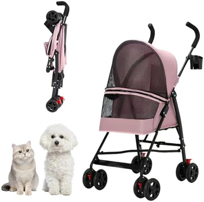 Cat Stroller Foldable Lightweight for Small Dogs Cats 0-15 lbs Pink