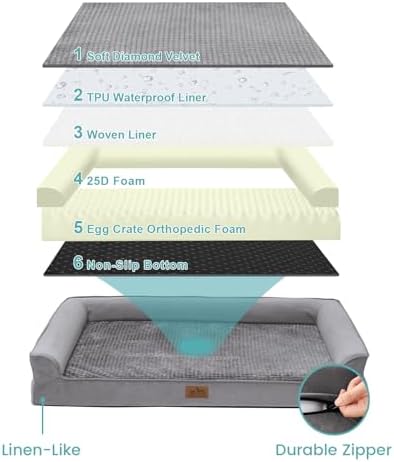COZY KISS Orthopedic Dog Bed for Extra Large Dogs, U Shaped XXL 48x32 inch